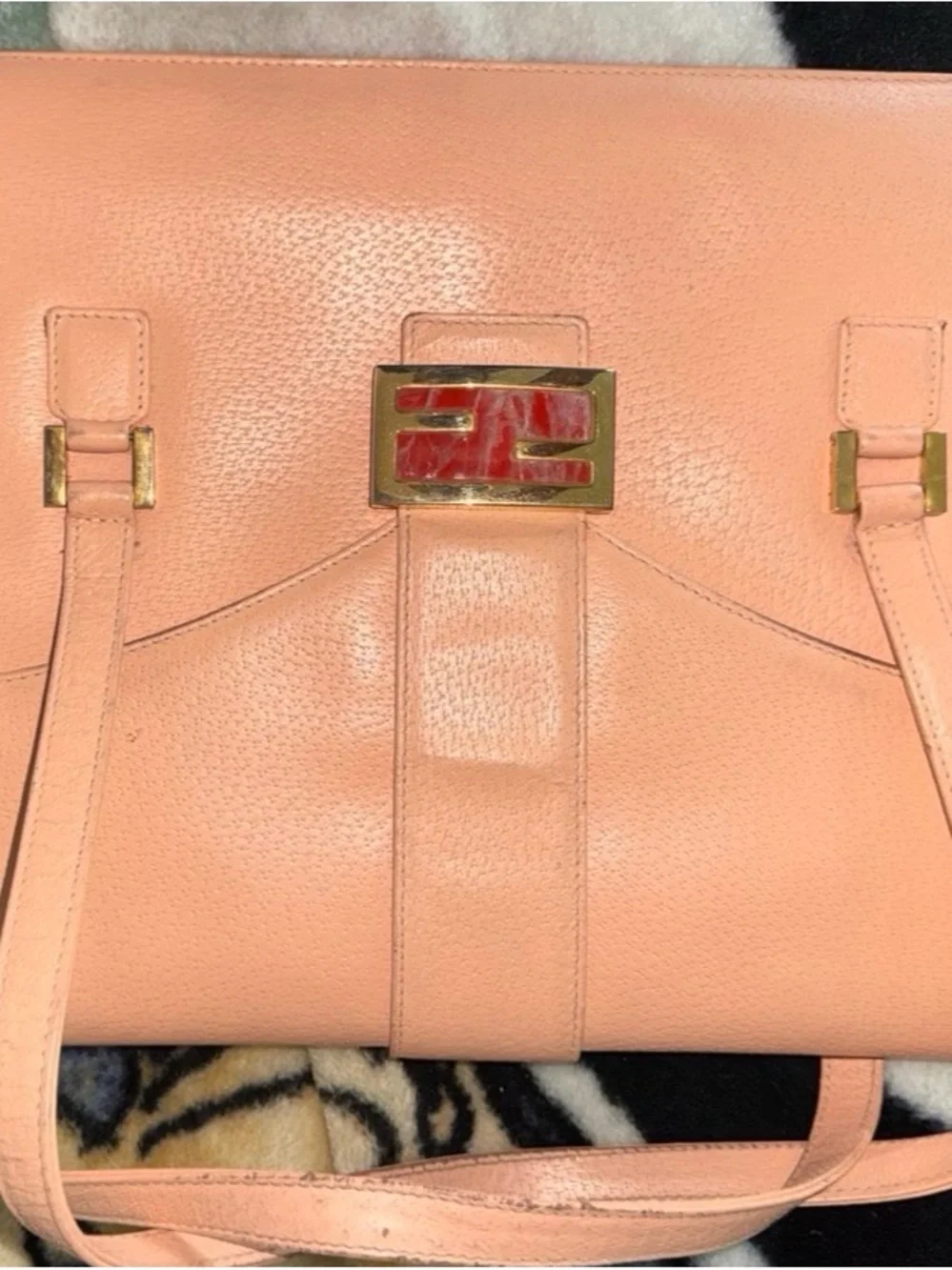 Fendi Peach Pink Leather Satchel with Gold Hardware